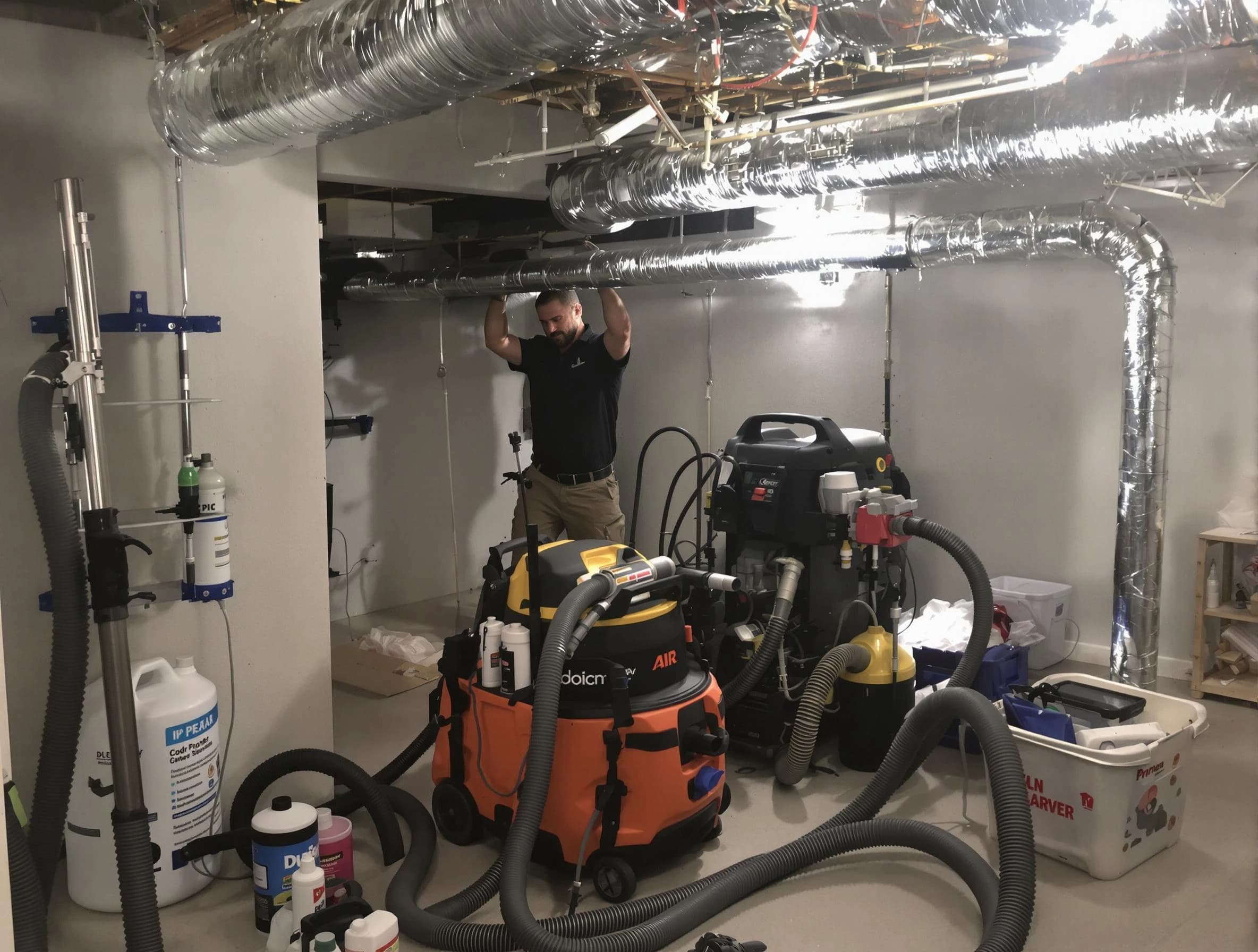 Belen Air Duct Cleaning specialist performing professional mold removal from air ducts using safety equipment in Belen